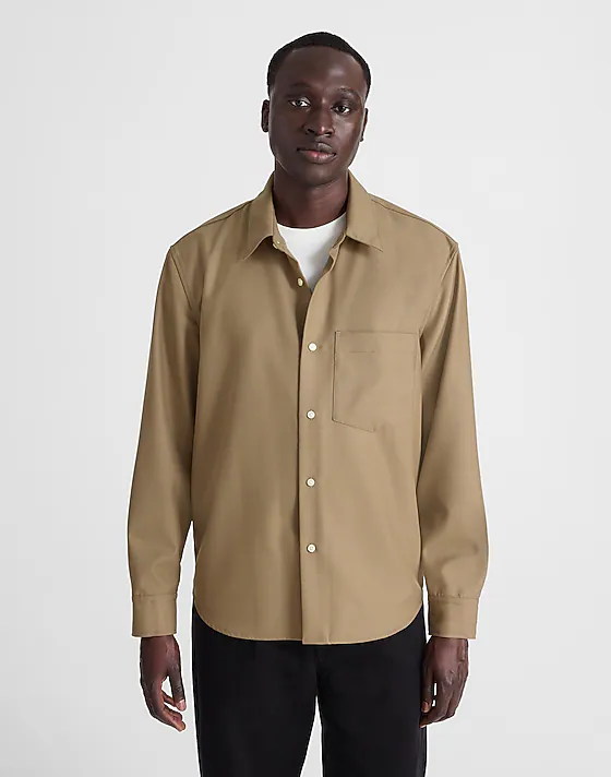 madewell Twill Button-Up Shirt in Wool Blend desert brown