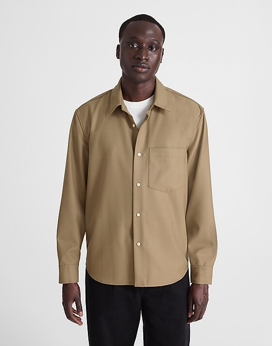 madewell Twill Button-Up Shirt in Wool Blend desert brown