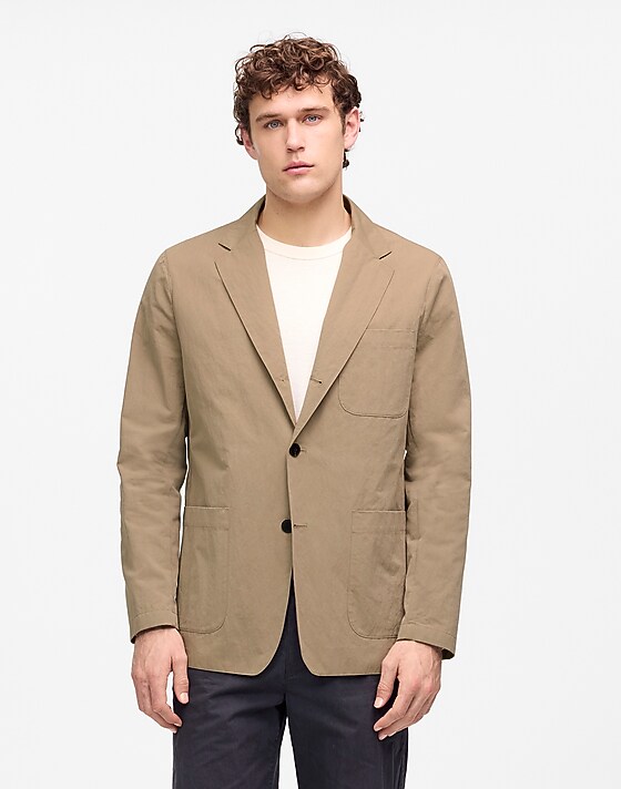 Madewell Unstructured Three-Button Blazer In Cotton Blend Desert Taupe
