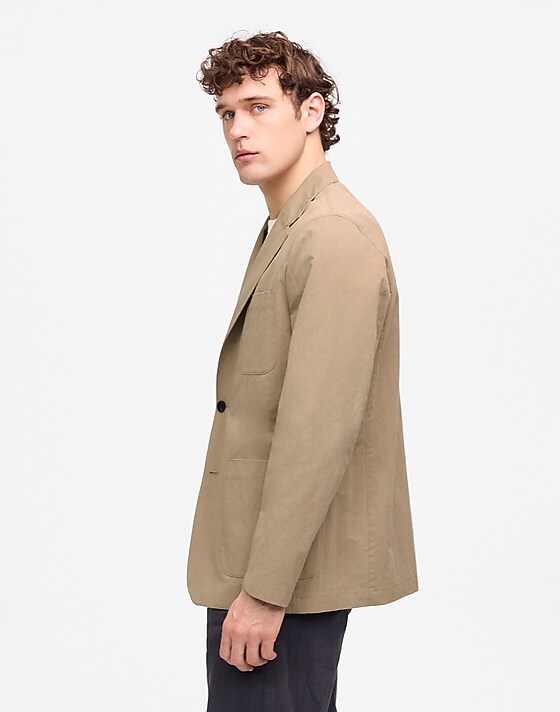 Madewell Unstructured Three-Button Blazer In Cotton Blend Desert Taupe