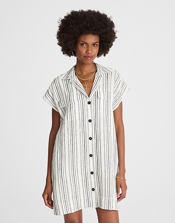 Madewell Utility Short-Sleeve Mini Shirtdress In 100% Linen Lighthouse