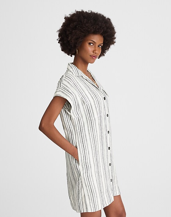 Madewell Utility Short-Sleeve Mini Shirtdress In 100% Linen Lighthouse