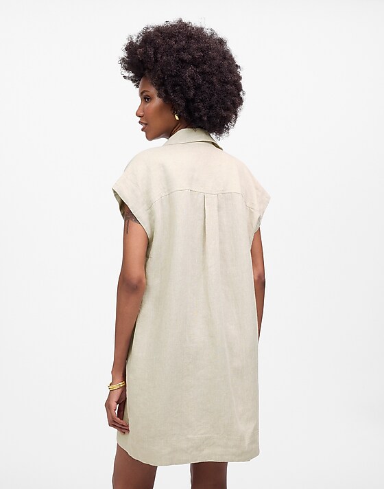 Madewell Utility Short-Sleeve Mini Shirtdress In 100% Linen Oat