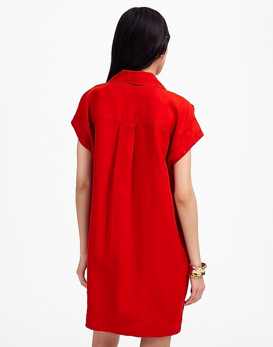 Madewell Utility Short-Sleeve Mini Shirtdress In 100% Linen Festival Red