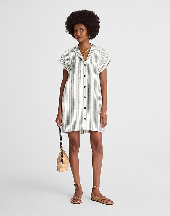 madewell Utility Short-Sleeve Mini Shirtdress in 100% Linen lighthouse