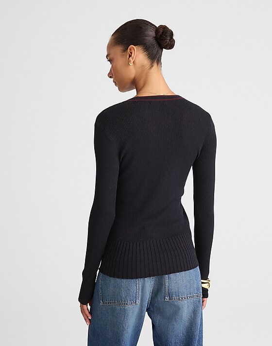 Madewell V-Neck Cardigan In Merino-Silk Blend Dark Navy Combo