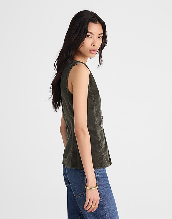Madewell V-Neck Cutaway Vest In Corduroy Graphite Green