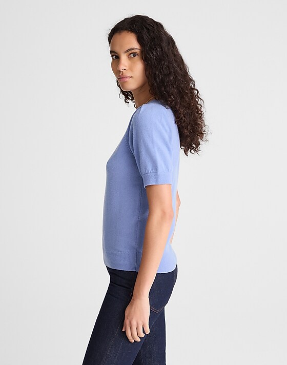 Madewell V-Neck Puff-Sleeve Sweater Tee In Cashmere Hydrangea Blue