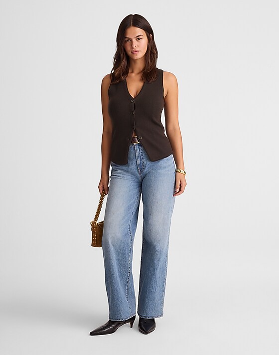 Madewell V-Neck Sweater Vest In 100% Merino Wool Molasses