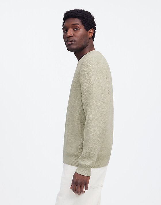 Madewell Waffle-Knit Crewneck Sweater Dusty Celadon