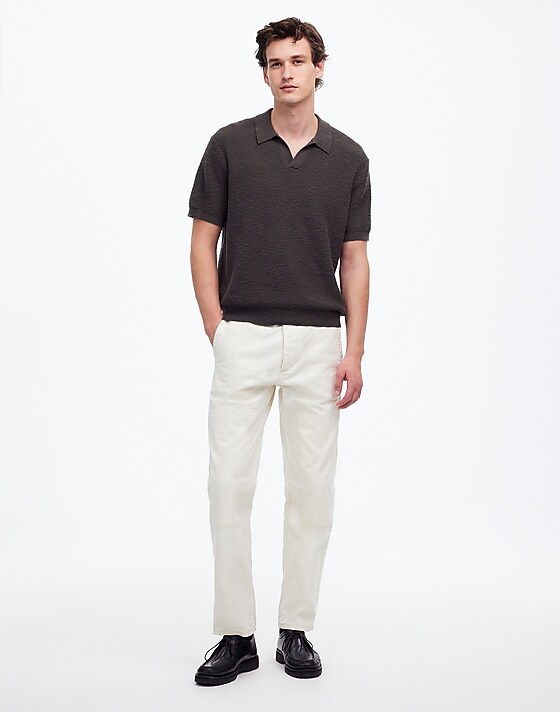 Madewell Waffle-Knit Johnny-Collar Sweater Polo Dark Surplus