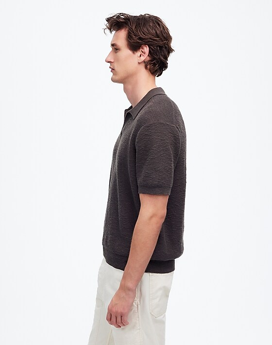 Madewell Waffle-Knit Johnny-Collar Sweater Polo Dark Surplus