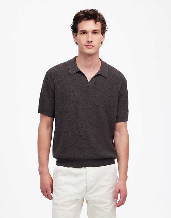 madewell Waffle-Knit Johnny-Collar Sweater Polo dark surplus