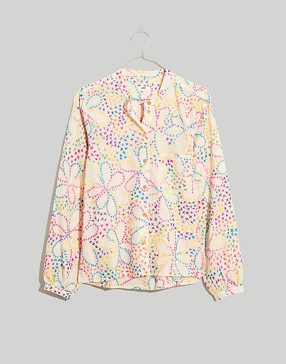 madewell Warm Voile Phoebe Top rainbow floral cross stitch