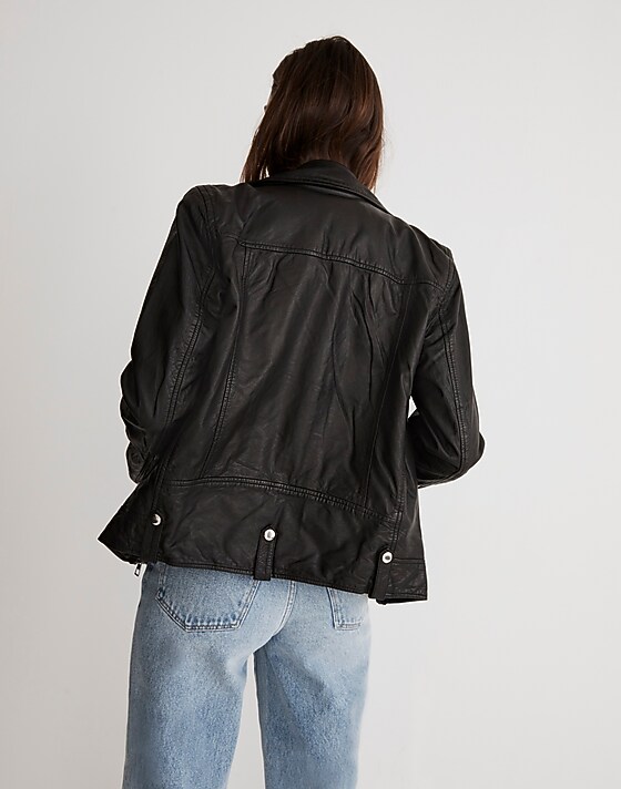 Madewell Washed Leather Oversized Motorcycle Jacket True Black