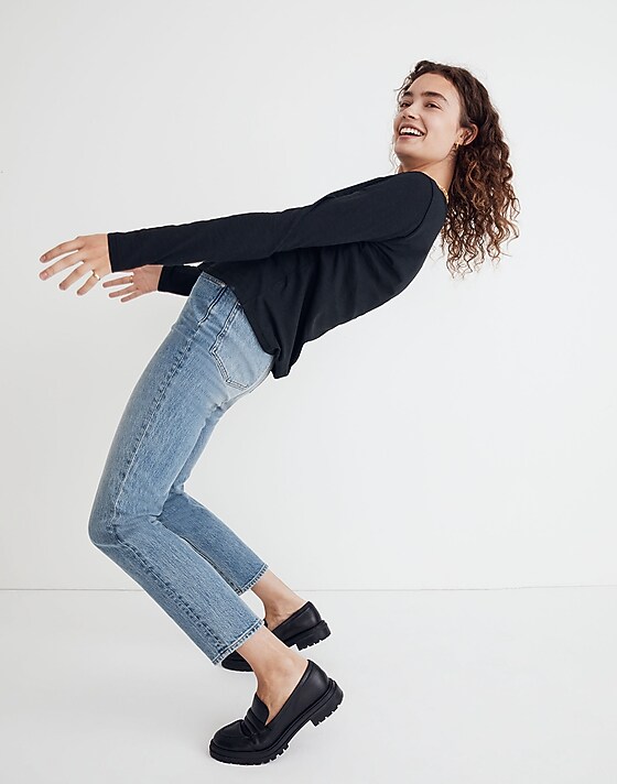 Madewell Whisper Cotton Rib-Crewneck Long-Sleeve Tee True Black