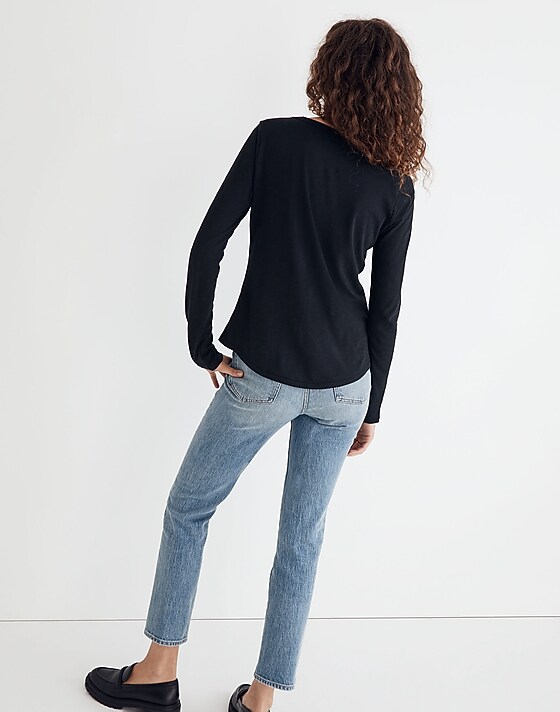 Madewell Whisper Cotton Rib-Crewneck Long-Sleeve Tee True Black