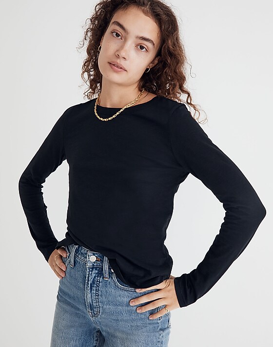 Madewell Whisper Cotton Rib-Crewneck Long-Sleeve Tee True Black