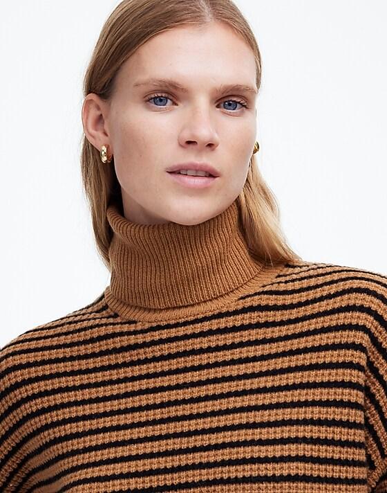 Madewell Wool Waffle-Knit Turtleneck In Stripe Hthr Grey Stripe