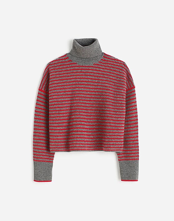 madewell Wool Waffle-Knit Turtleneck in Stripe hthr grey stripe