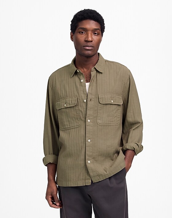 Madewell Work Shirt In Cotton-Linen Blend Pressed Sage