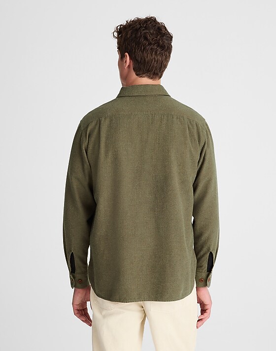 Madewell Work Shirt In Herringbone Dark Olive Herringbone