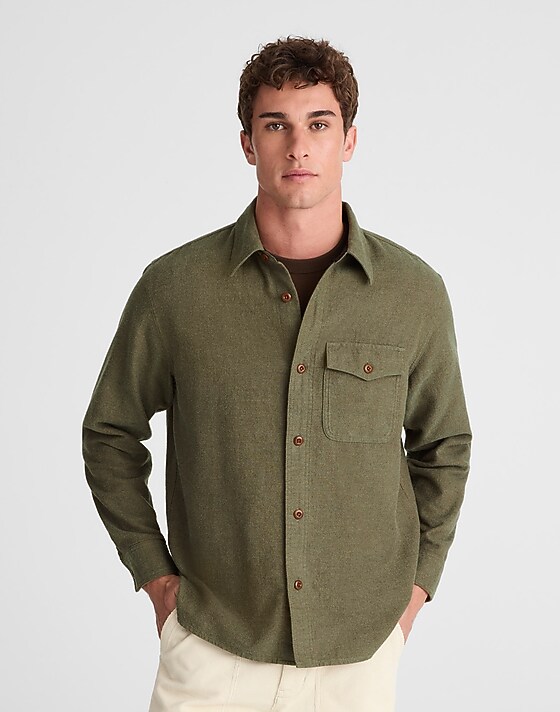 madewell Work Shirt in Herringbone dark olive herringbone