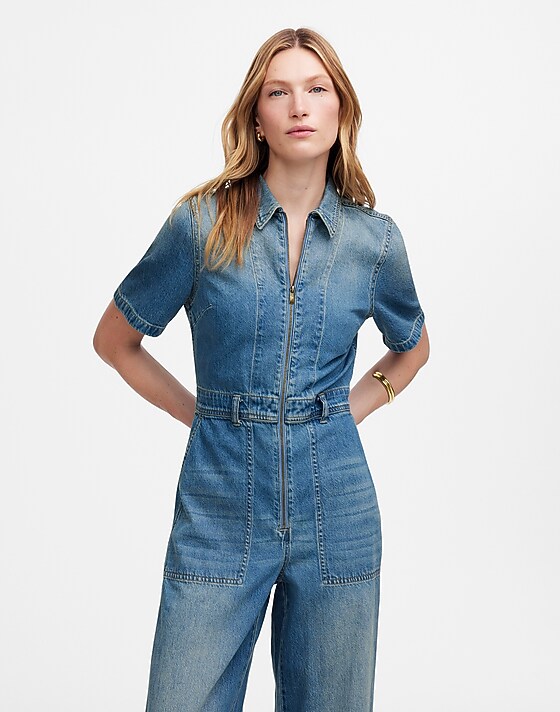 Madewell Zip-Front Denim Coveralls In Robertson Wash Robertson Wash