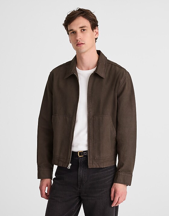 madewell Zip-Front Jacket in Cotton Canvas mocha brown