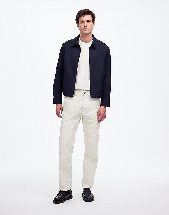 Madewell Zip-Front Jacket In Italian Cotton-Linen Blend Dark Navy