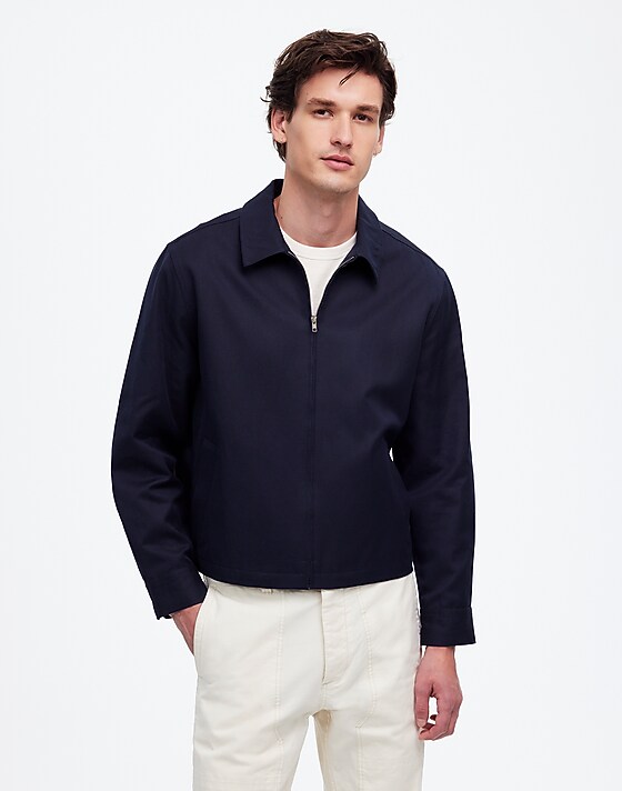 madewell Zip-Front Jacket in Italian Cotton-Linen Blend dark navy