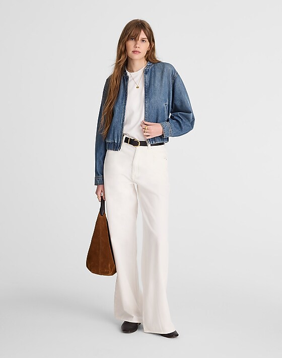Madewell Zip-Up Bomber Jacket In Airy Denim Mosby Wash