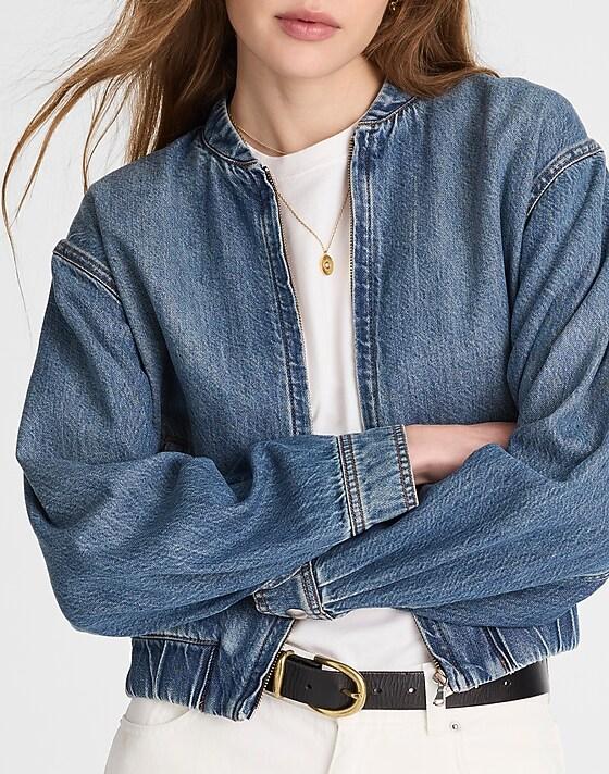 Madewell Zip-Up Bomber Jacket In Airy Denim Mosby Wash