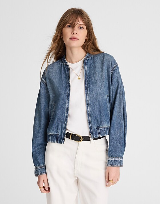 madewell Zip-Up Bomber Jacket in Airy Denim mosby wash