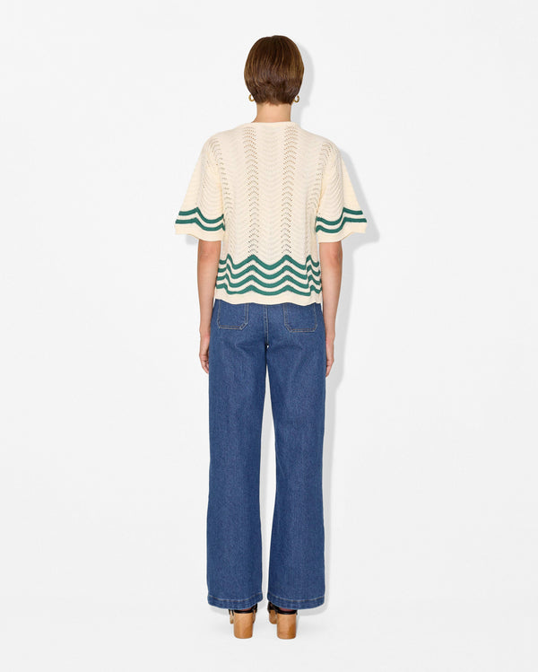 Magali Pascal BELLARA T-SHIRT ECRU/GREEN