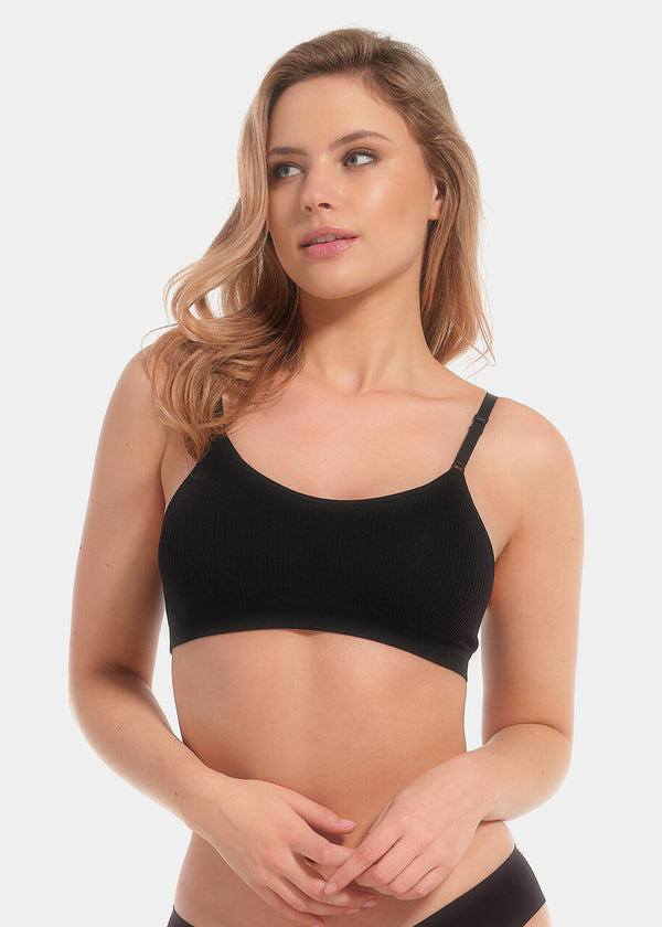 magic bodyfashion Ribbed Comfort Bra Spaghetti Black