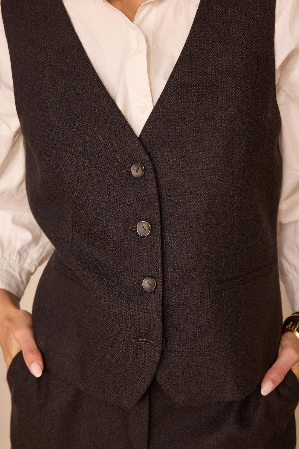 Maison 123 ABEL BIS Sleeveless Waistcoat In Herringbone Wool
