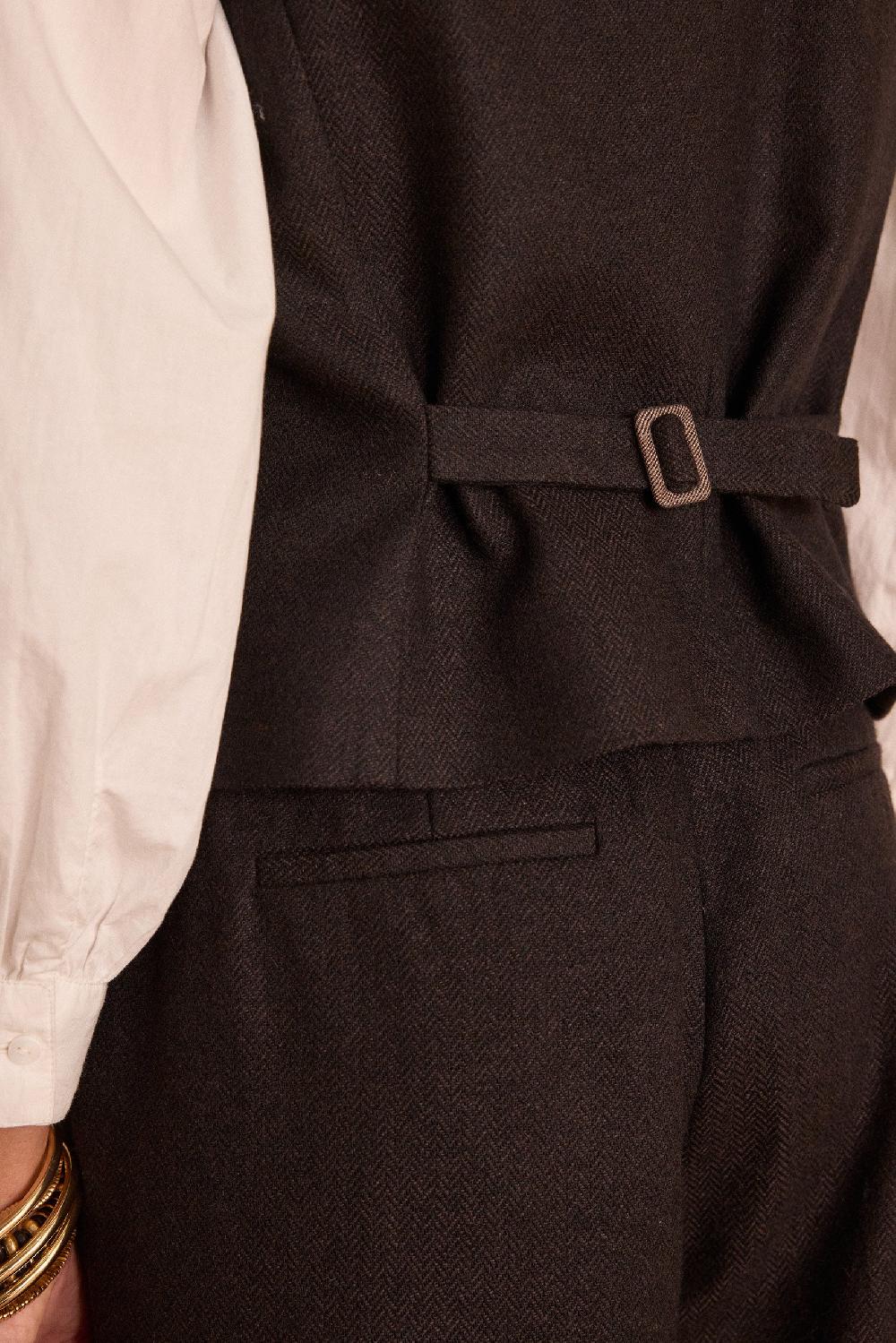 Maison 123 ABEL BIS Sleeveless Waistcoat In Herringbone Wool