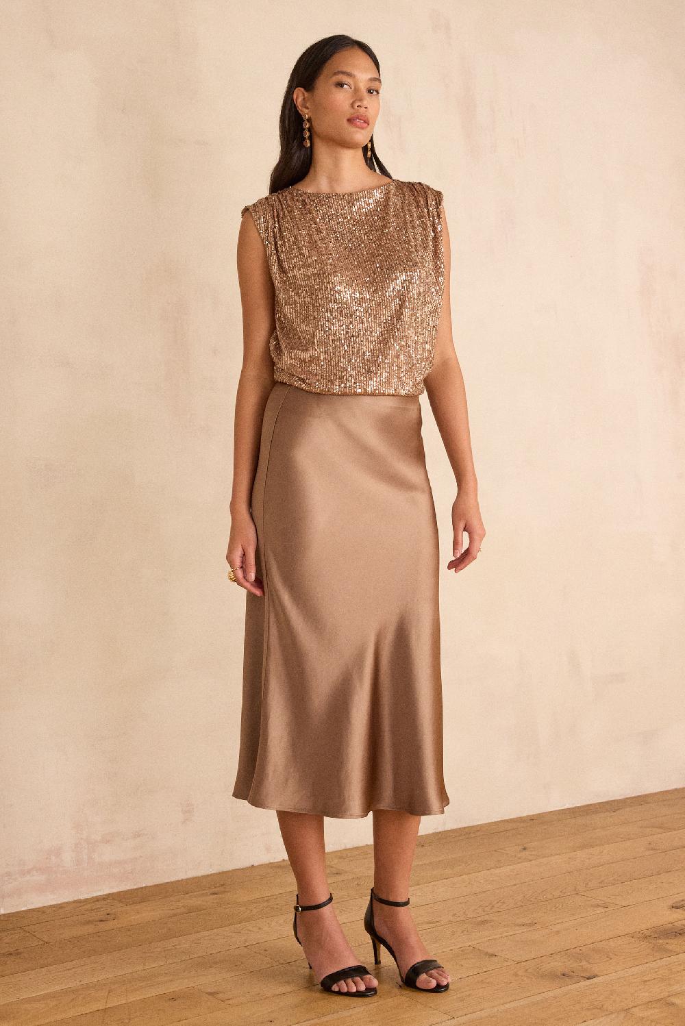 Maison 123 AMELIA Straight Satin Skirt