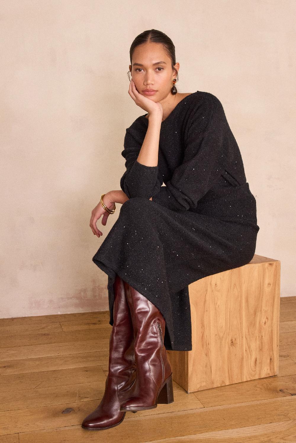 maison 123 CLEOPATRE sequin knit midi skirt