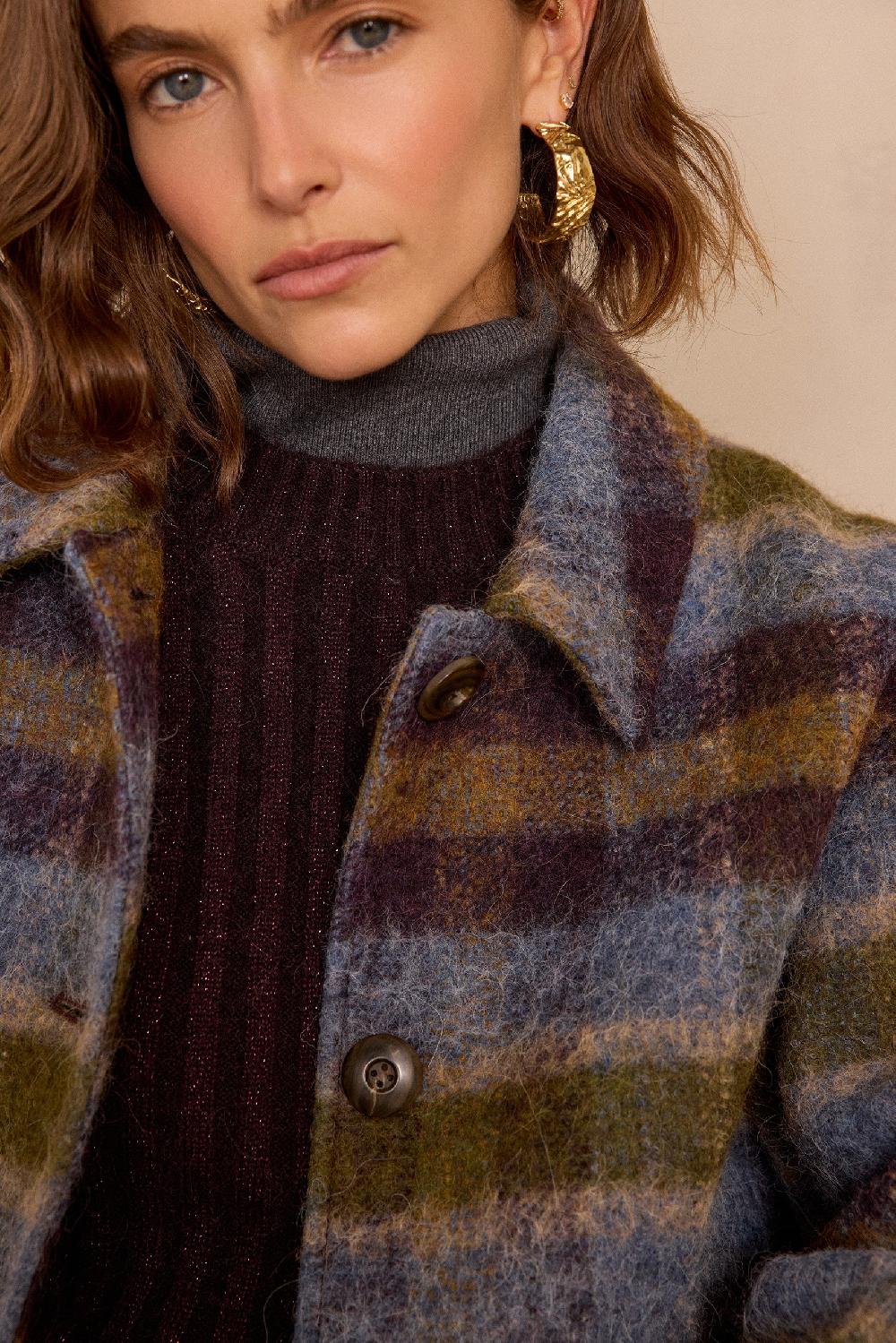 Maison 123 DANNY Mid-length Checked Wool Coat