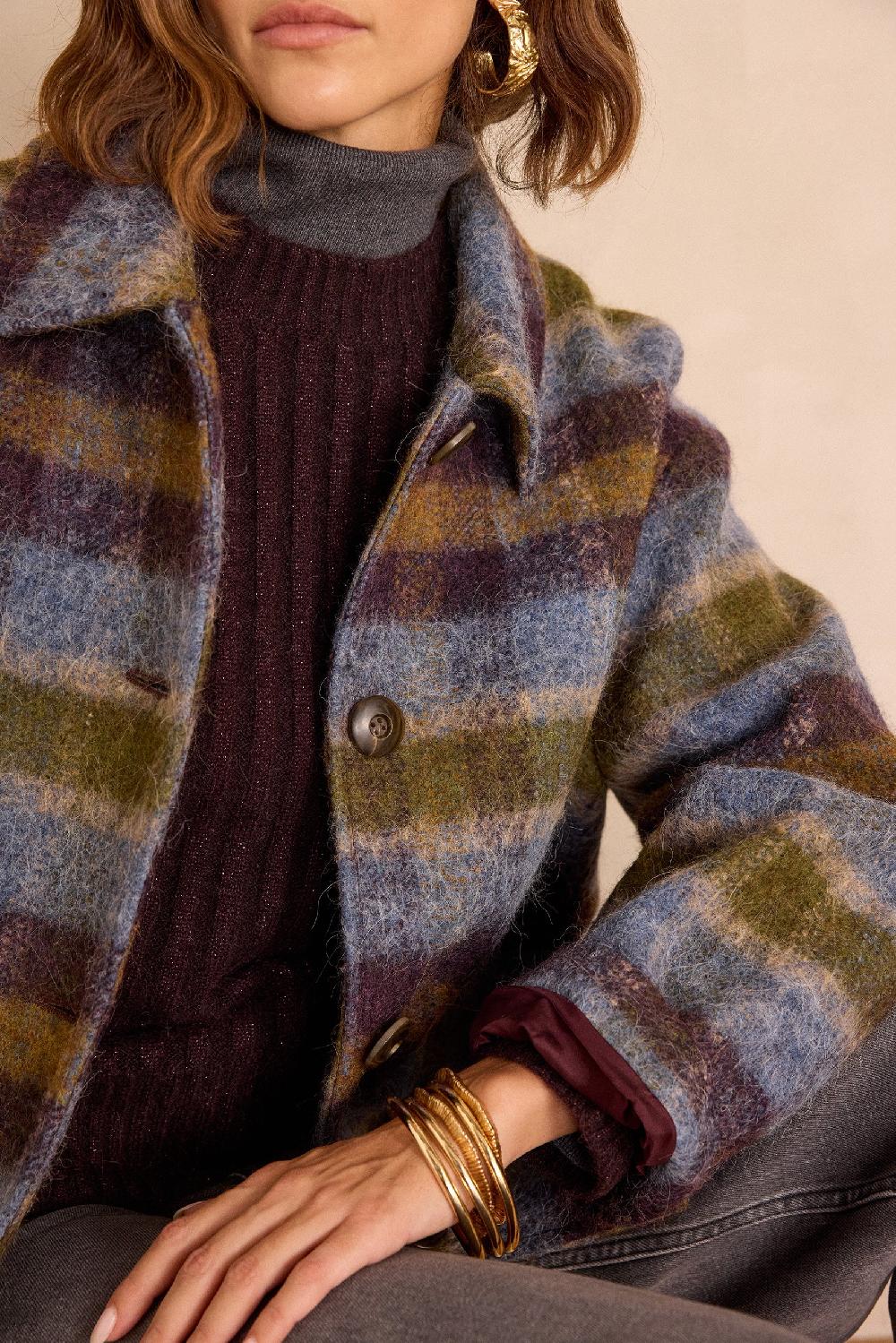 Maison 123 DANNY Mid-length Checked Wool Coat