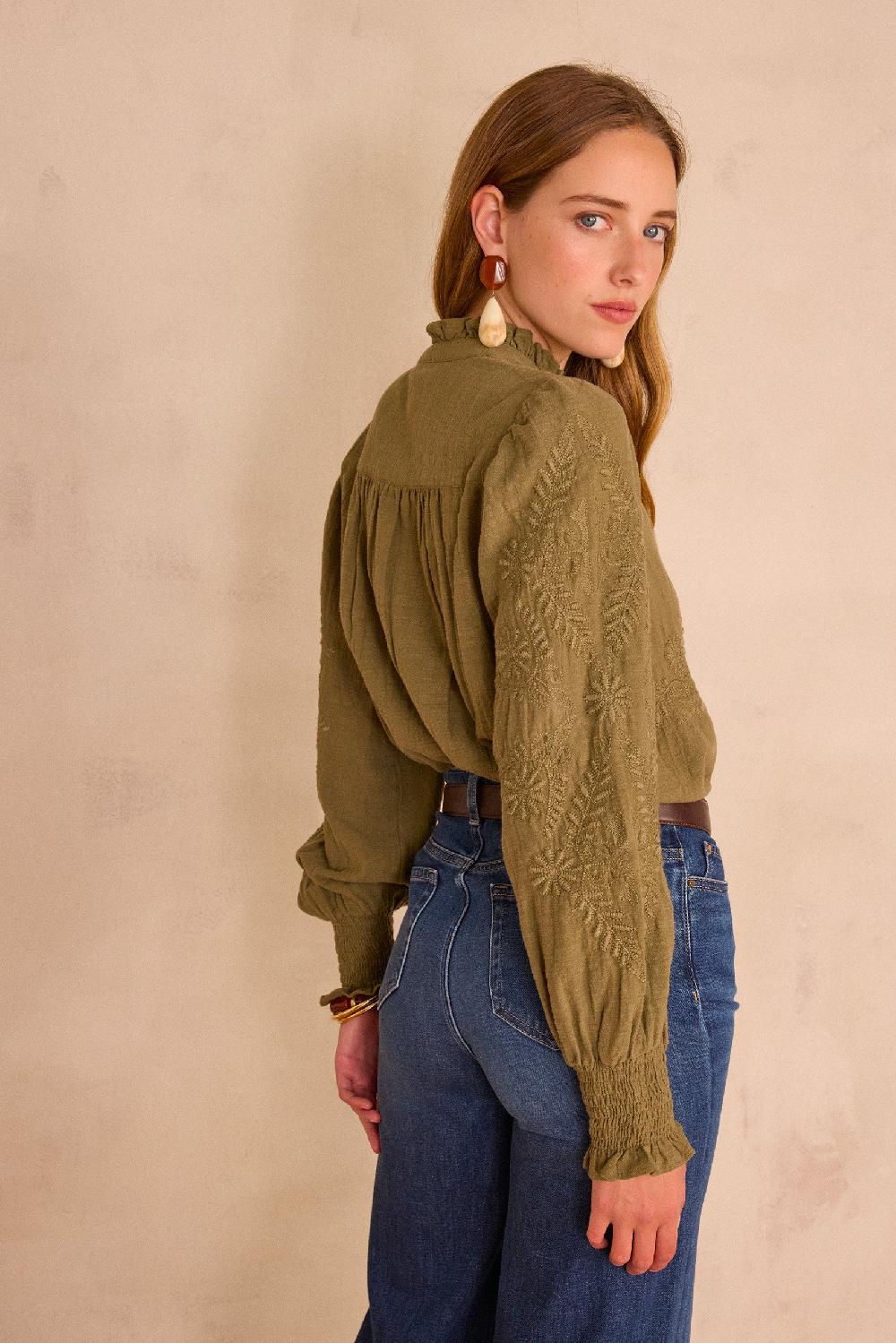 Maison 123 MALIA Embroidered Blouse In 100% Cotton