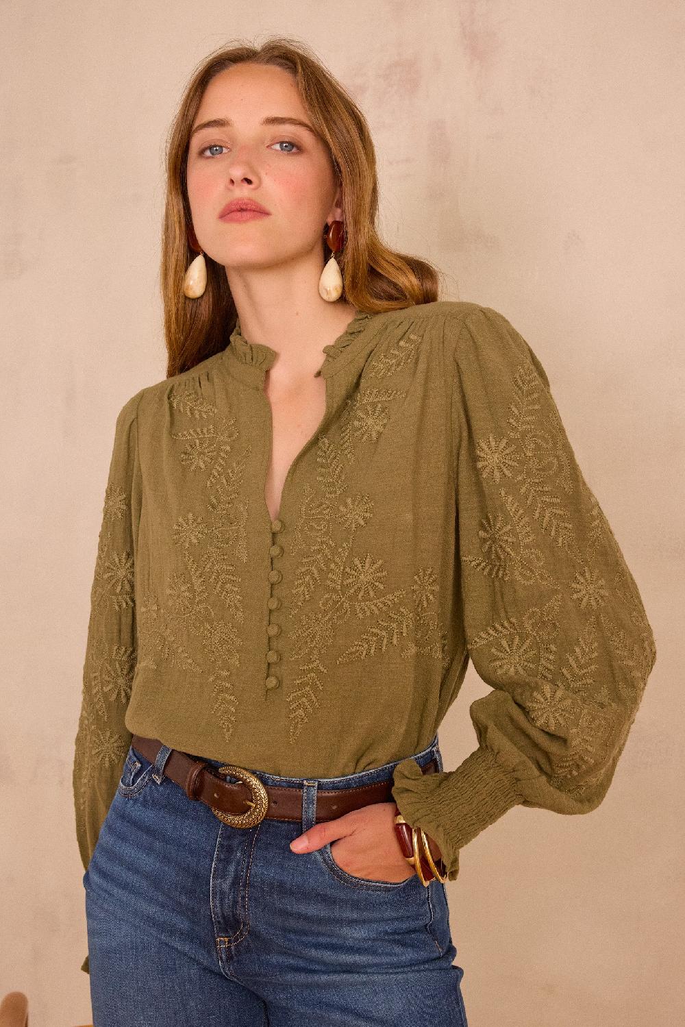 Maison 123 MALIA Embroidered Blouse In 100% Cotton
