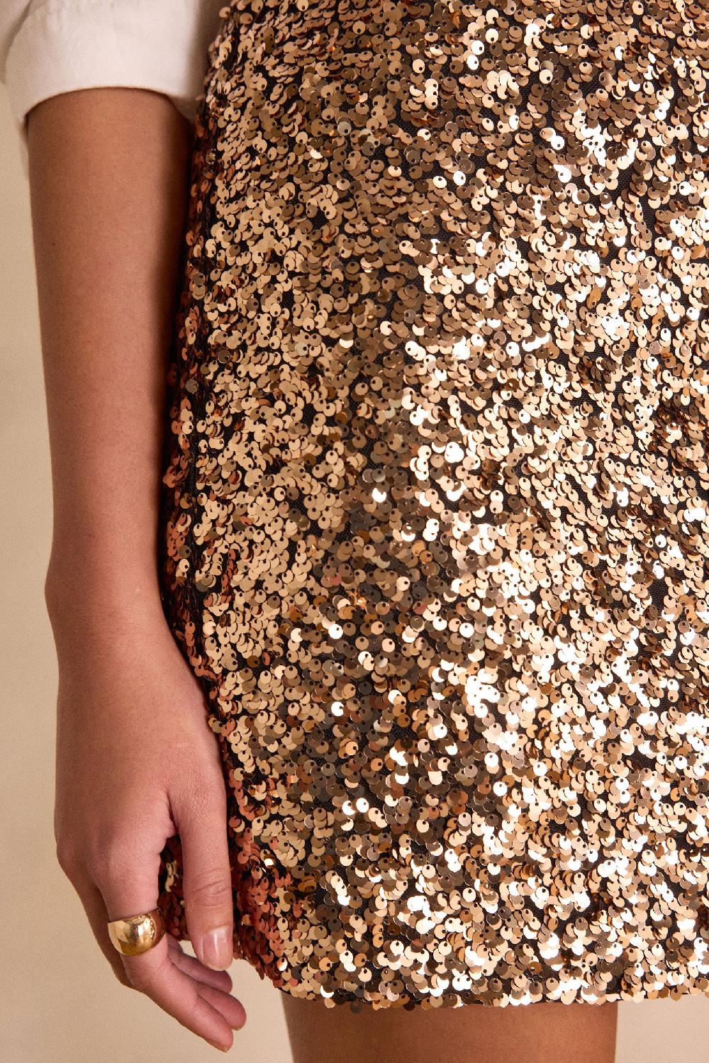 Maison 123 Short Gold Sequin Skirt ELENA