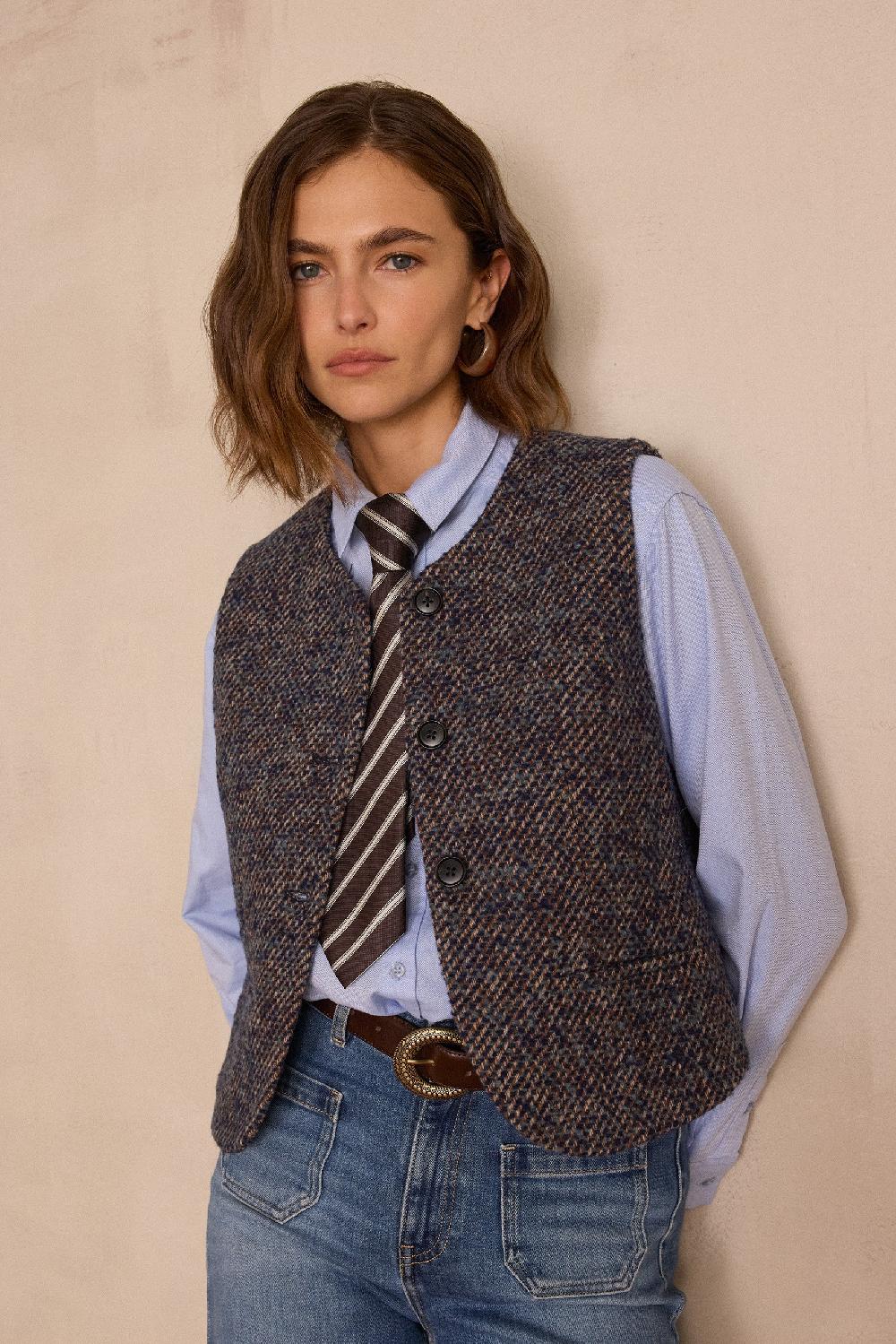 maison 123 PHARELL sleeveless waistcoat in tweed wool