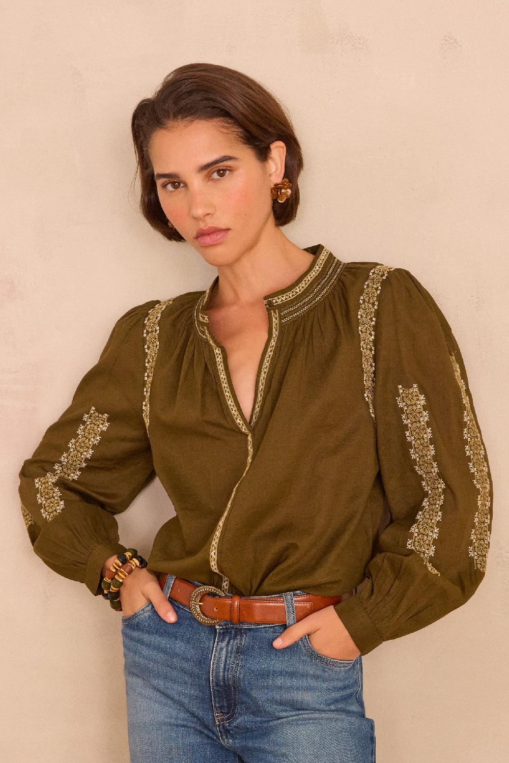 Maison 123 SIXTINE Embroidered Blouse In 100% Cotton