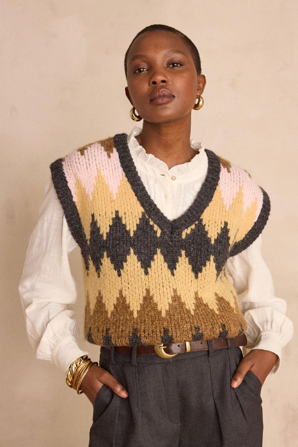 Maison 123 Sleeveless Jumper With Geometric Pattern BLAZE BIS