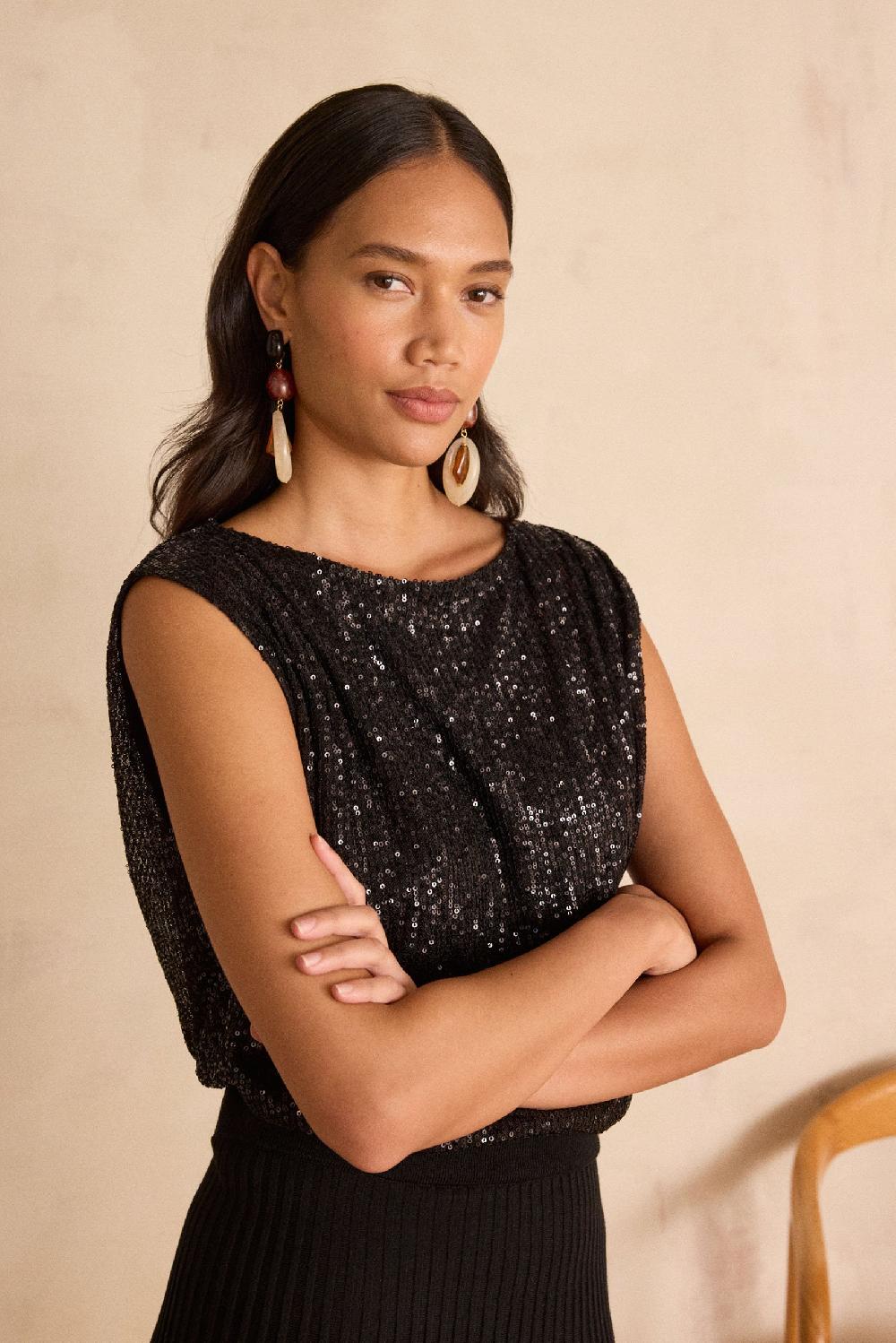 maison 123 Sleeveless T-shirt with sequins FELICITE