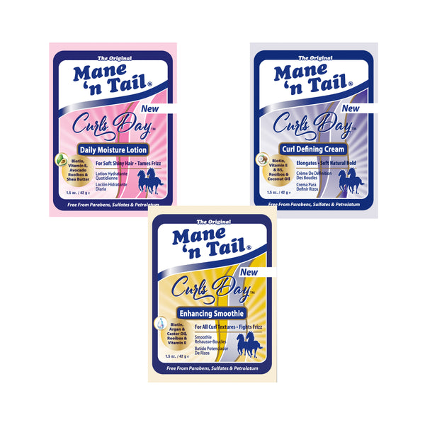 mane 'n tail Curls Day 3 Packettes Set Curl Defining Cream Enhancing Smoothie & Daily Moisture
